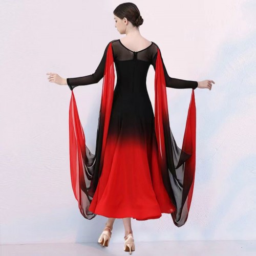 Red purple aqua turquoise gradient colored ballroom dancing dresses for women girls waltz tango foxtrot smooth dance long skirts for woman